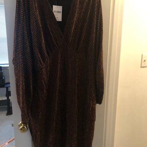 Gold and Black V Neck Dress